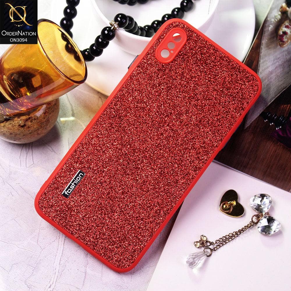 iPhone XS Max Cover - Red - Bling Sparking Glitter Back Shell Soft Border Camera Protection Case