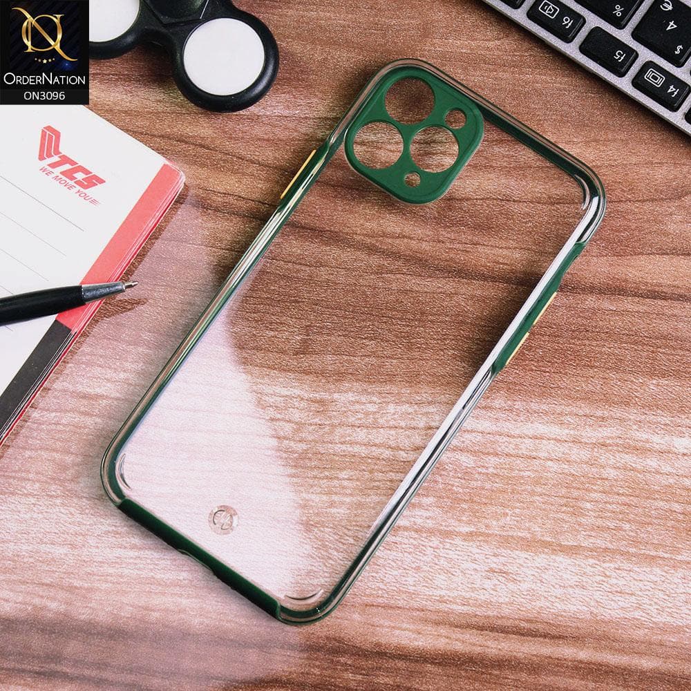 iPhone 11 Pro Max Cover - Green - Soft Border Curved Diamond Clear Thin Case with Camera Protection