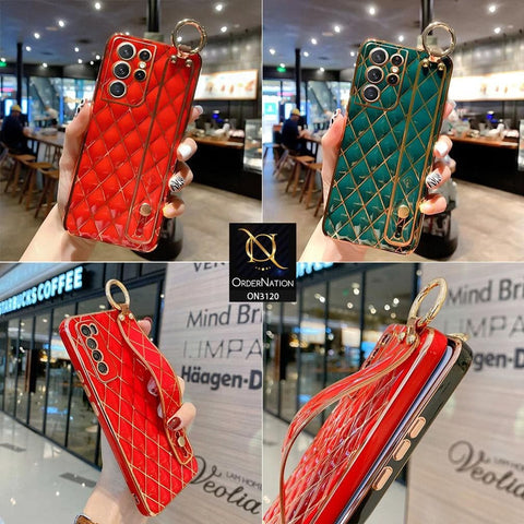 iPhone 11 Pro Max Cover - Red - Luxury Gold Plating Diamond Cut Wristband Holder Soft Shiny Silicone Case