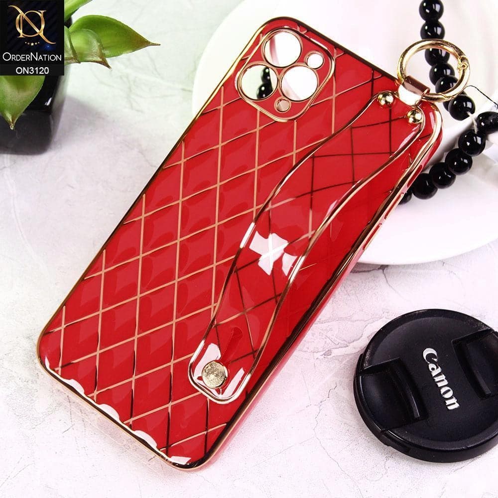 iPhone 11 Pro Cover - Red - Luxury Gold Plating Diamond Cut Wristband Holder Soft Shiny Silicone Case