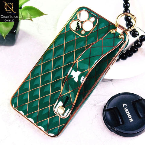 iPhone 11 Pro Max Cover - Green - Luxury Gold Plating Diamond Cut Wristband Holder Soft Shiny Silicone Case