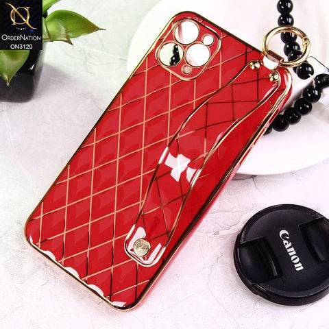 iPhone 11 Pro Max Cover - Red - Luxury Gold Plating Diamond Cut Wristband Holder Soft Shiny Silicone Case