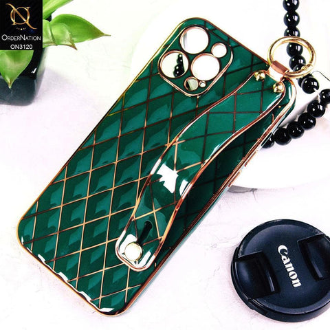 iPhone 12 Pro Cover - Green - Luxury Gold Plating Diamond Cut Wristband Holder Soft Shiny Silicone Case