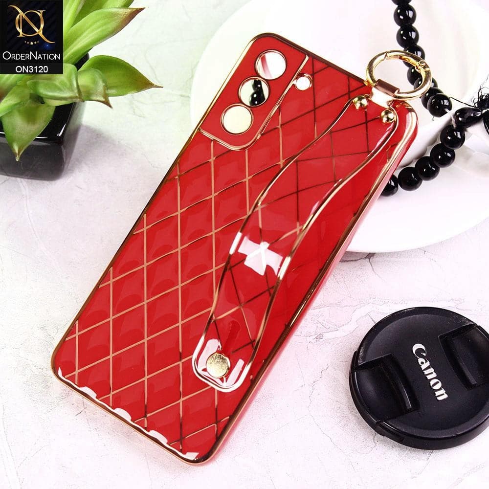 Samsung Galaxy S21 Plus 5G Cover - Red - Luxury Gold Plating Diamond Cut Wristband Holder Soft Shiny Silicone Case