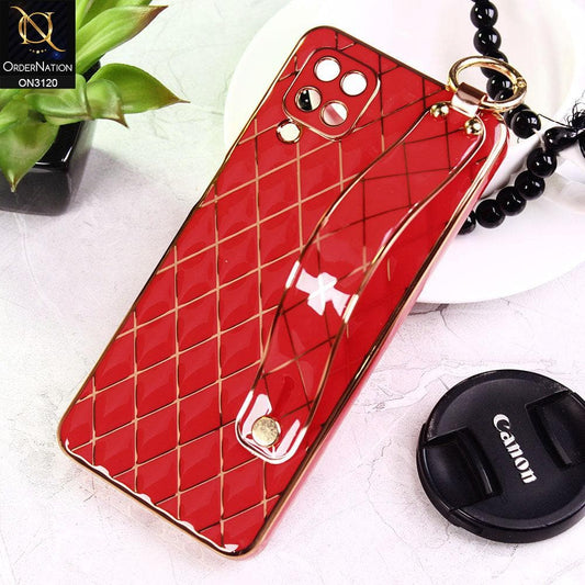 Samsung Galaxy A12 Cover - Red - Luxury Gold Plating Diamond Cut Wristband Holder Soft Shiny Silicone Case