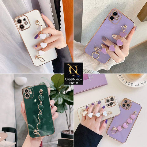 iPhone 12 Pro Max Cover - Purple - Electroplating Shiny Soft TPU Case with Love Heart Chain Bracelet Holder