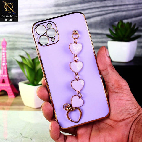 iPhone 11 Pro Max Cover - Purple - Electroplating Shiny Soft TPU Case with Love Heart Chain Bracelet Holder