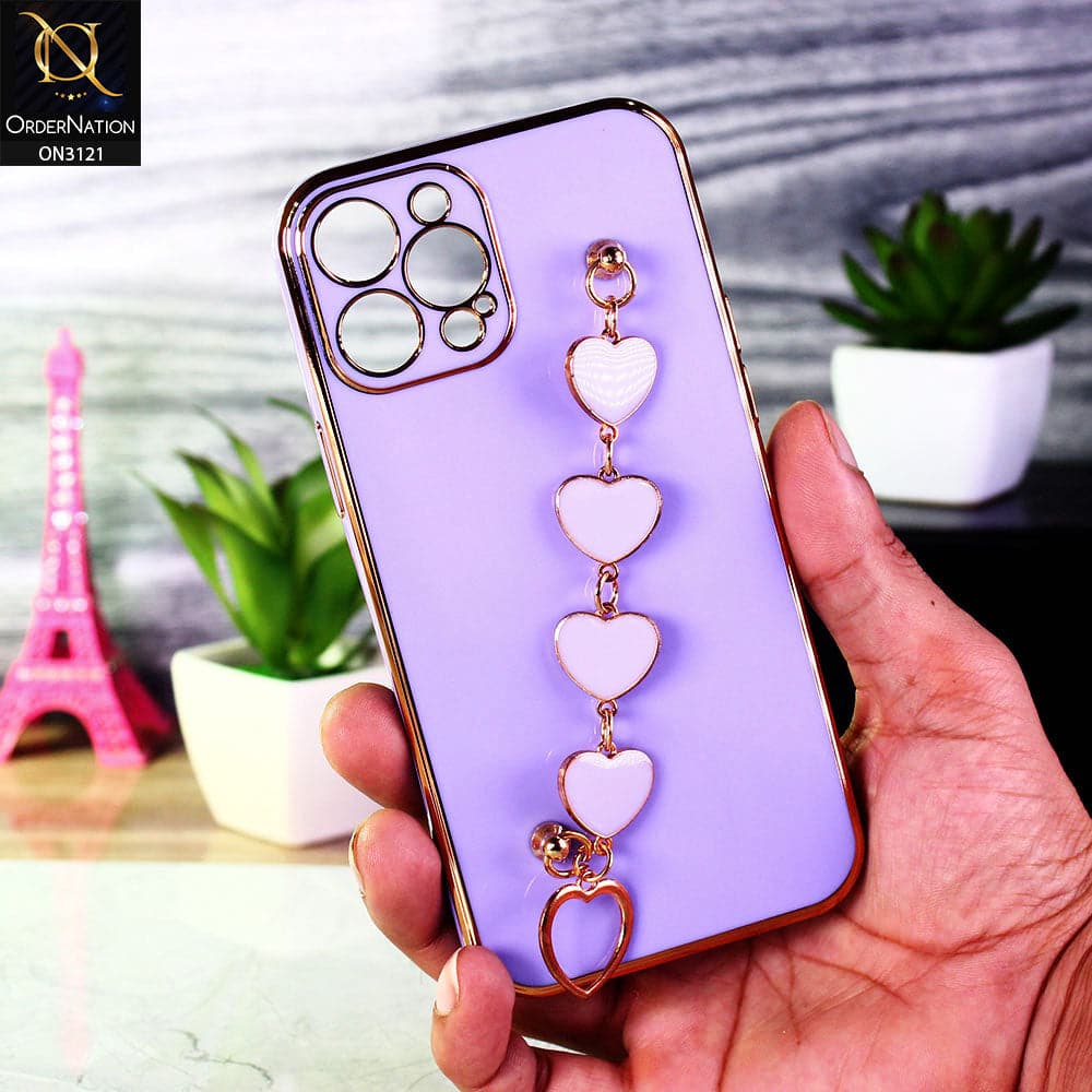 iPhone 12 Pro Max Cover - Purple - Electroplating Shiny Soft TPU Case with Love Heart Chain Bracelet Holder