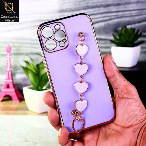 iPhone 12 Pro Max Cover - Purple - Electroplating Shiny Soft TPU Case with Love Heart Chain Bracelet Holder