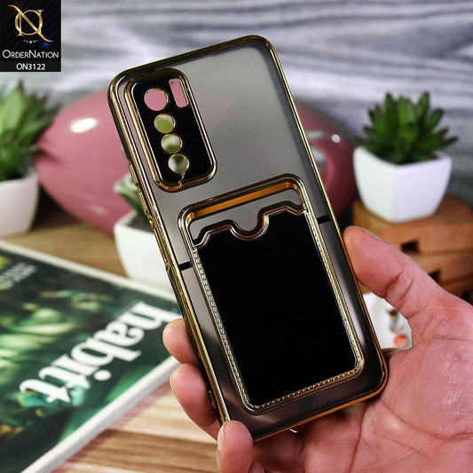 Tecno Camon 17 Pro Cover - Black - Semi Transparent Golden Electroplated Soft Border Camera Protection Case With Card Holder