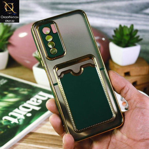 Tecno Camon 17 Pro Cover - Dark Green - Semi Transparent Golden Electroplated Soft Border Camera Protection Case With Card Holder