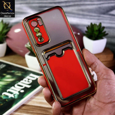 Tecno Camon 17 Pro Cover - Red - Semi Transparent Golden Electroplated Soft Border Camera Protection Case With Card Holder