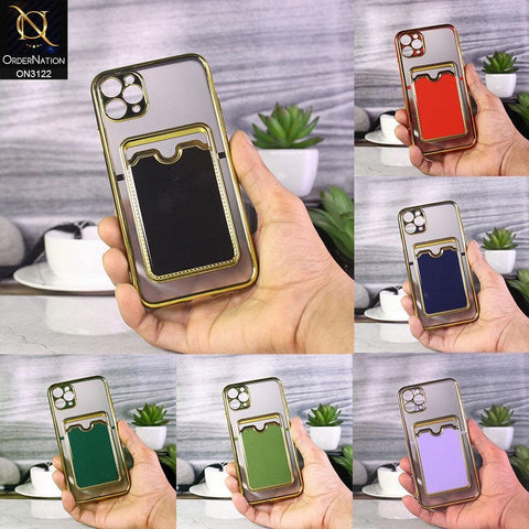 Oppo A95 4G Cover - Light Green - Semi Transparent Golden Electroplated Soft Border Camera Protection Case With Card Holder