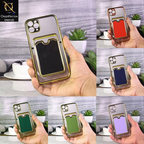 Oppo F19 Cover - Light Green - Semi Transparent Golden Electroplated Soft Border Camera Protection Case With Card Holder