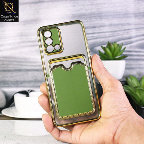 Oppo A95 4G Cover - Light Green - Semi Transparent Golden Electroplated Soft Border Camera Protection Case With Card Holder