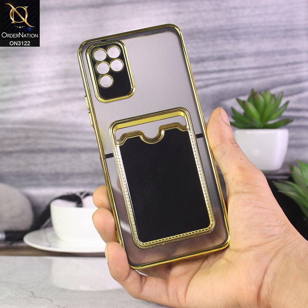 Infinix Note 10 Cover - Black - Semi Transparent Golden Electroplated Soft Border Camera Protection Case With Card Holder