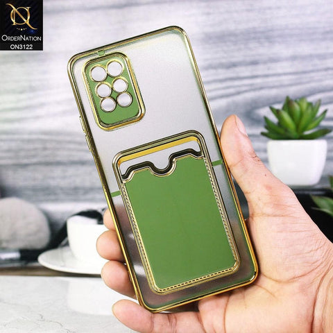 Infinix Note 10 Pro Cover - Light Green - Semi Transparent Golden Electroplated Soft Border Camera Protection Case With Card Holder