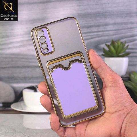 Vivo Y20i Cover - Purple - Semi Transparent Golden Electroplated Soft Border Camera Protection Case With Card Holder