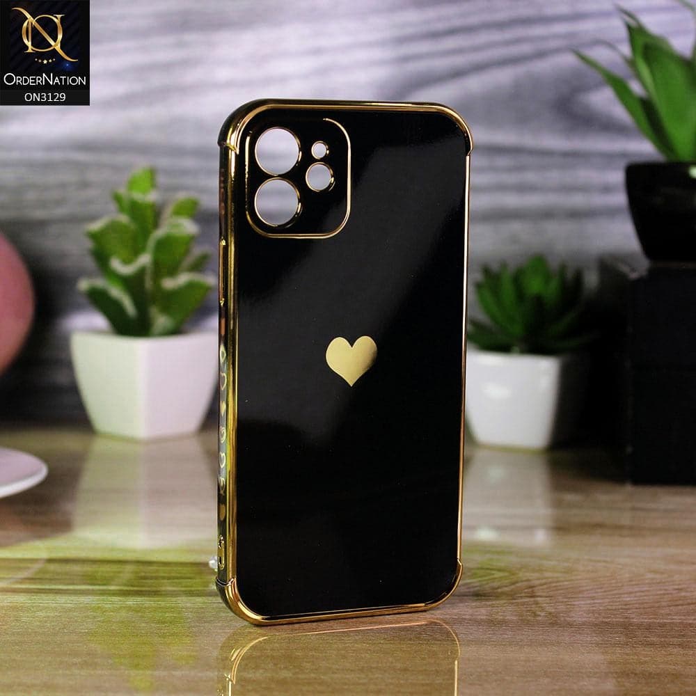 iPhone 11 Cover - Black - Electroplated Love Heart Soft Shiny Case