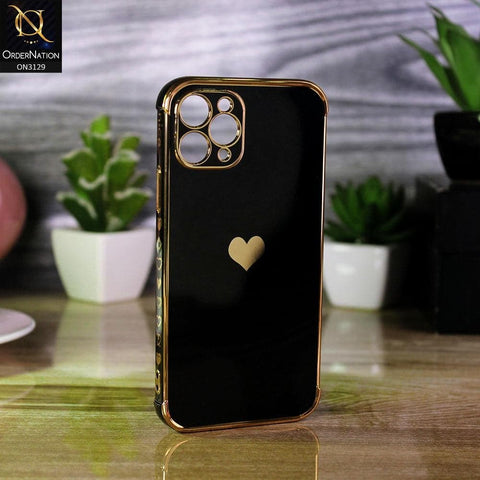 iPhone 11 Pro Cover - Black - Electroplated Love Heart Soft Shiny Case