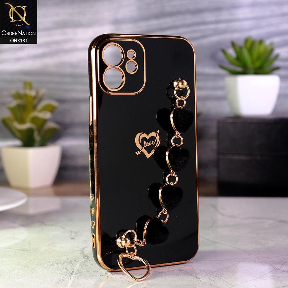iPhone 11 Cover - Black - Luxury Electroplated Love Heart Bracelet Soft Shiny Case