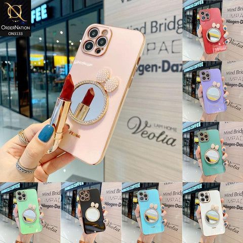 iPhone 12 Pro Cover - Turqoise - Electroplated Borders Diamond Mirror Pearl Bow Shiny Soft Case with Camera Protection