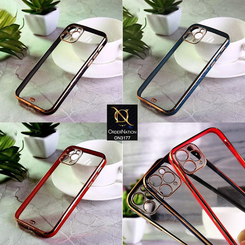 iPhone 13 Pro Max Cover - Red - Eletroplating Soft Square Straight Edge Transparent Soft Case With Camera Protection