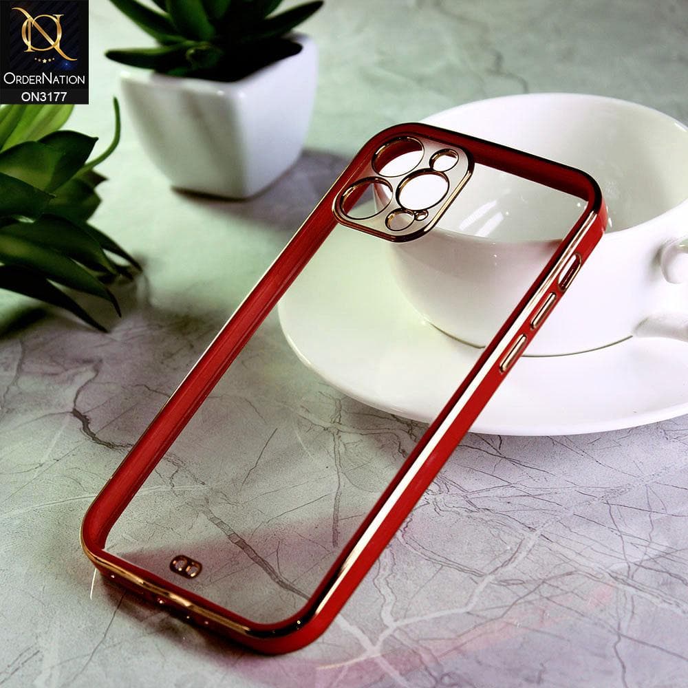 iPhone 12 Pro Cover - Red - Eletroplating Soft Square Straight Edge Transparent Soft Case With Camera Protection