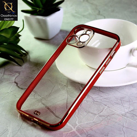 iPhone 12 Pro Max Cover - Red - Eletroplating Soft Square Straight Edge Transparent Soft Case With Camera Protection