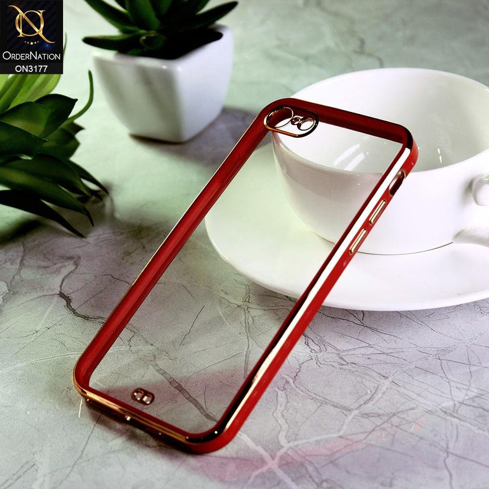 iPhone SE 2020 Cover - Red - Eletroplating Soft Square Straight Edge Transparent Soft Case With Camera Protection