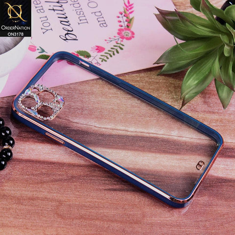 iPhone 11 Pro Max Cover - Blue - Electroplating Soft Square Straight Edge Transparent Soft Case With Rhinestone Camera Protection