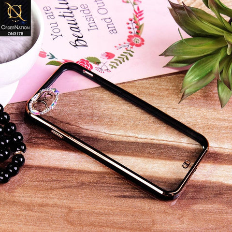 iPhone 8 / 7 Cover - Black - Electroplating Soft Square Straight Edge Transparent Soft Case With Rhinestone Camera Protection