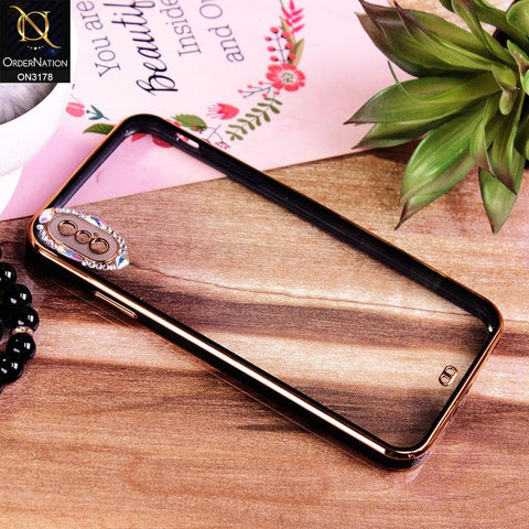 iPhone XS / X Cover - Black - Electroplating Soft Square Straight Edge Transparent Soft Case With Rhinestone Camera Protection