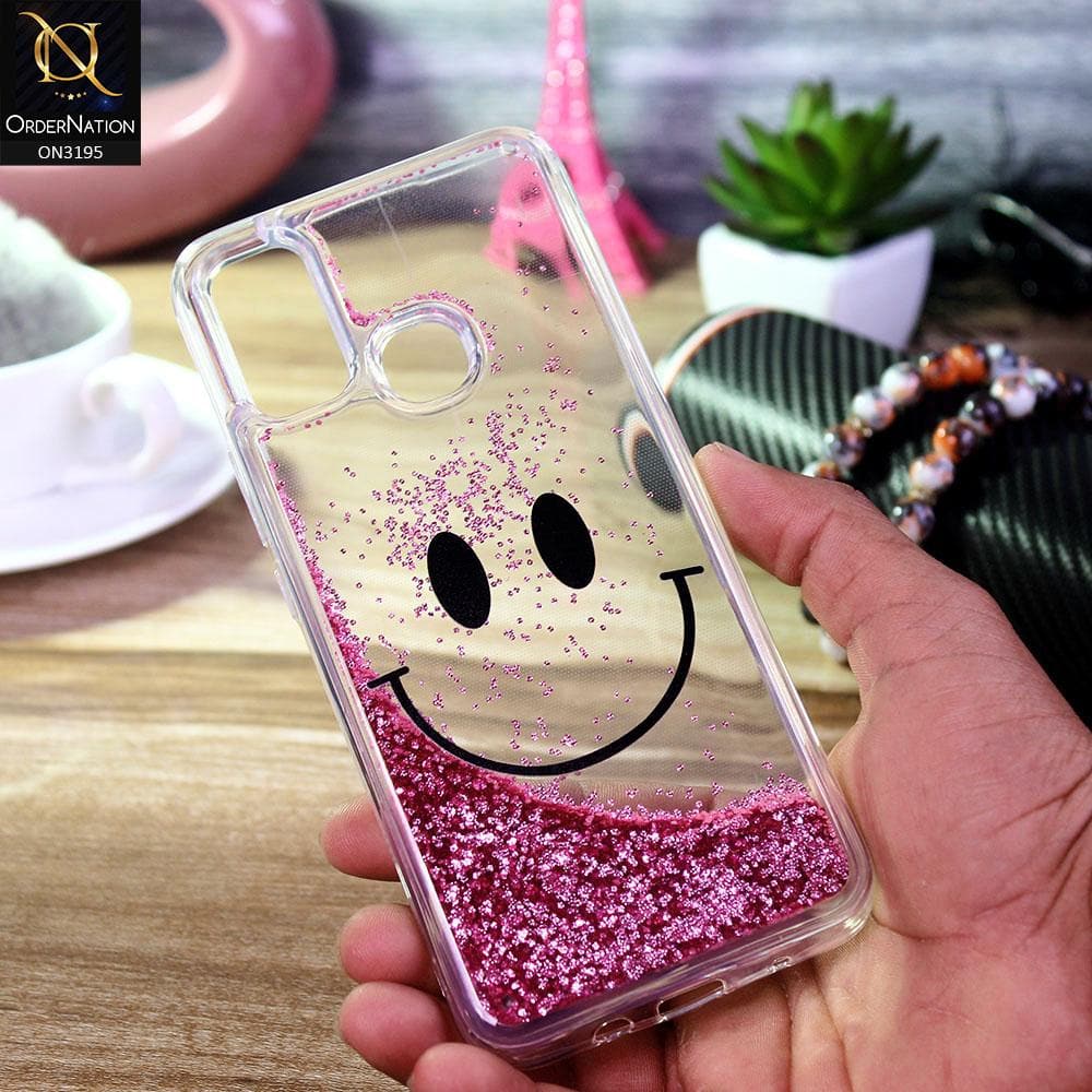 Infinix Hot 9 Play Cover - Pink - Moving Liquid Glitter Cute Smile Soft Case