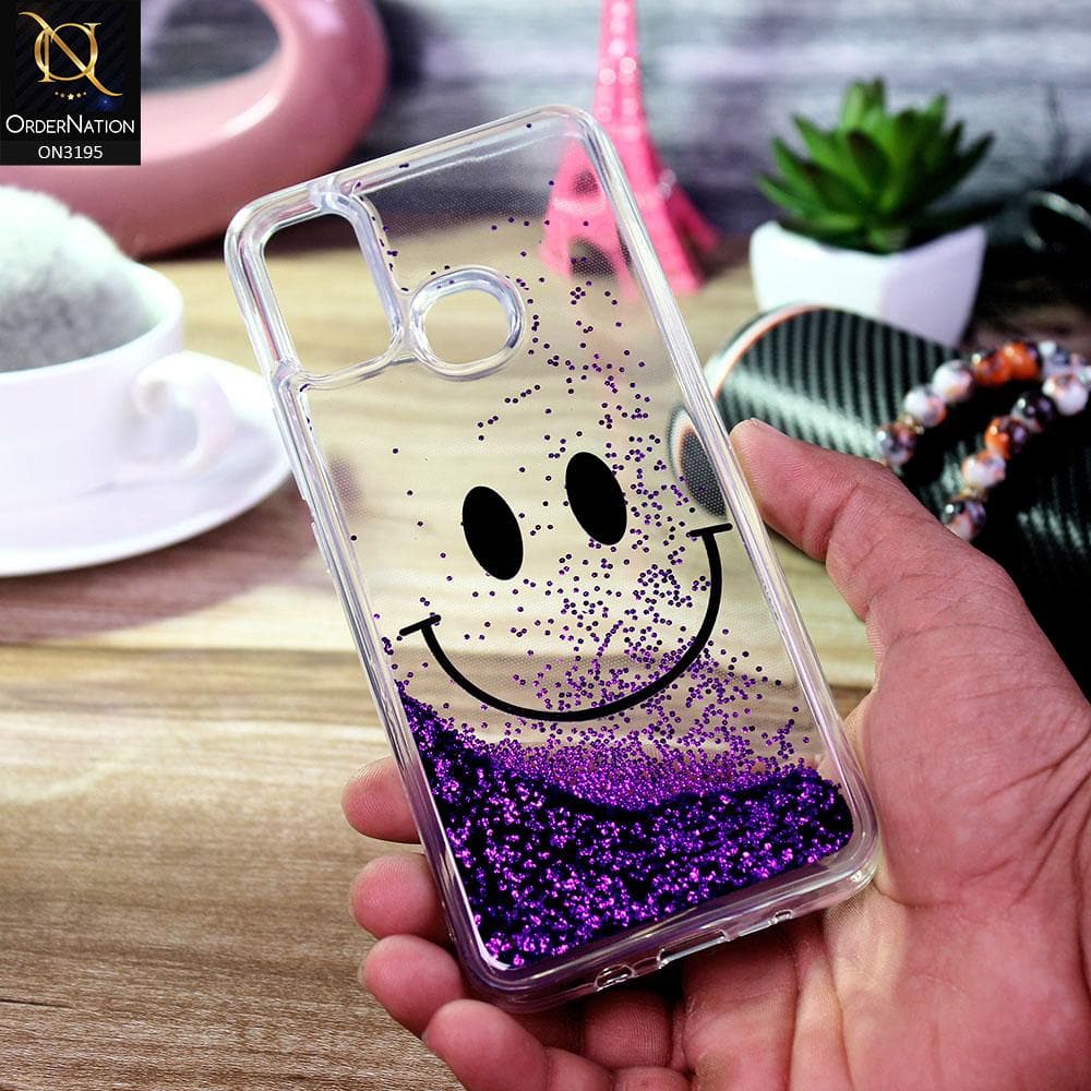 Infinix Hot 9 Play Cover - Purple - Moving Liquid Glitter Cute Smile Soft Case