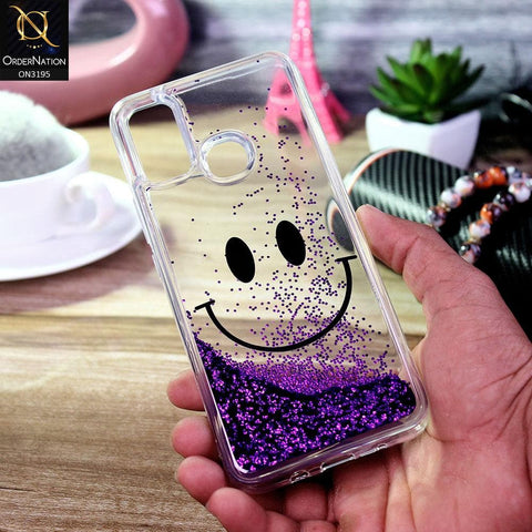 Infinix Hot 9 Play Cover - Purple - Moving Liquid Glitter Cute Smile Soft Case