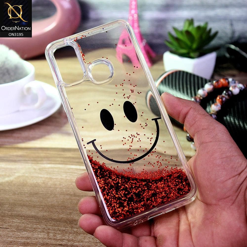 Infinix Hot 9 Play Cover - Red - Moving Liquid Glitter Cute Smile Soft Case