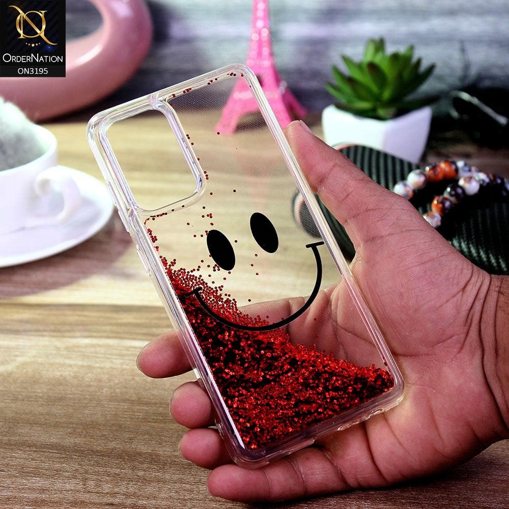 Vivo V21 Cover - Red - Moving Liquid Glitter Cute Smile Soft Case