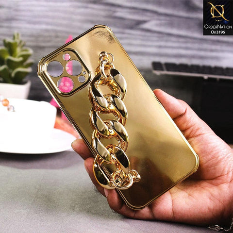 iPhone 12 Pro Cover - Golden - Luxury Mirror Shine Color Electroplated Soft TPU Case With Bracelate Holder