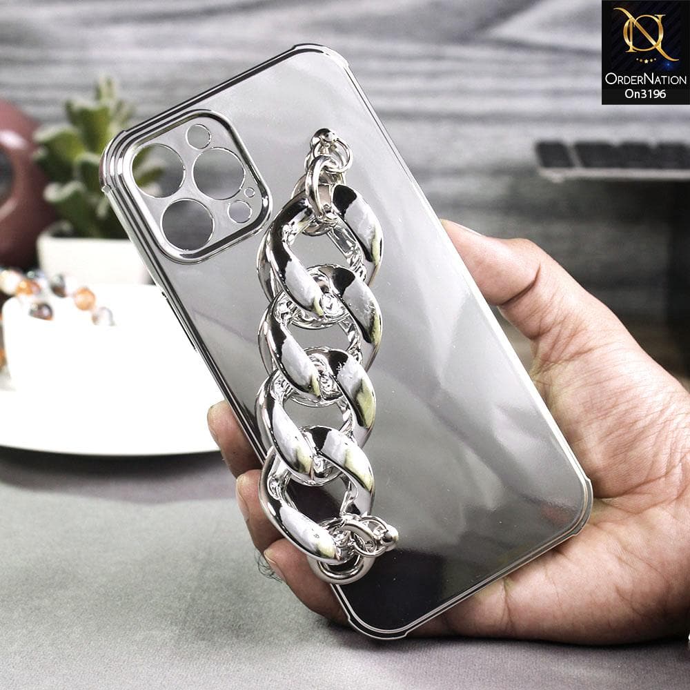 iPhone 12 Pro Cover - Silver - Luxury Mirror Shine Color Electroplated Soft TPU Case With Bracelate Holder