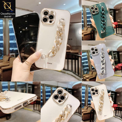 iPhone 11 Pro Max Cover - Green - Shiny Electroplated Borders Camera Protection Case with Marble Style Chain Holder