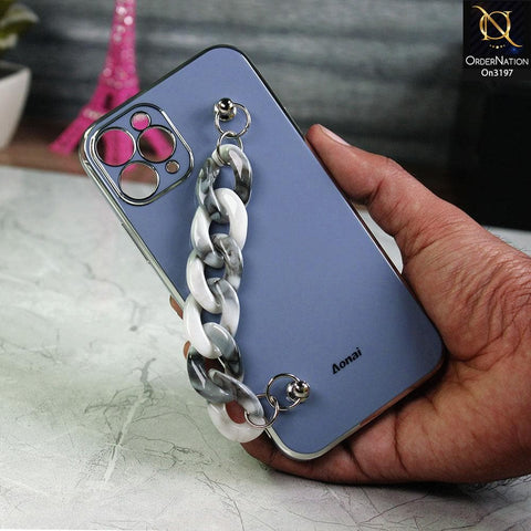 iPhone 11 Pro Cover - Gray - Shiny Electroplated Borders Camera Protection Case with Marble Style Chain Holder