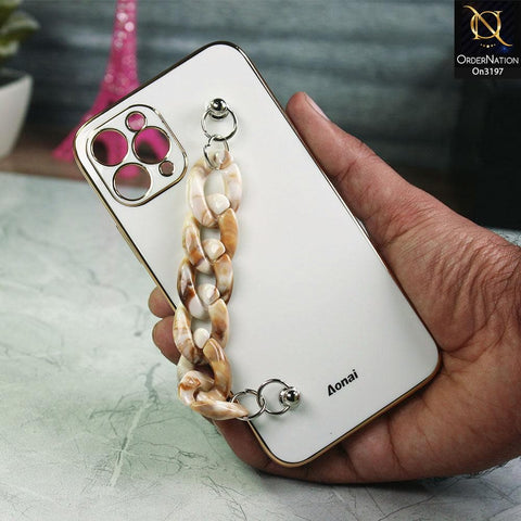 iPhone 11 Pro Cover - White - Shiny Electroplated Borders Camera Protection Case with Marble Style Chain Holder