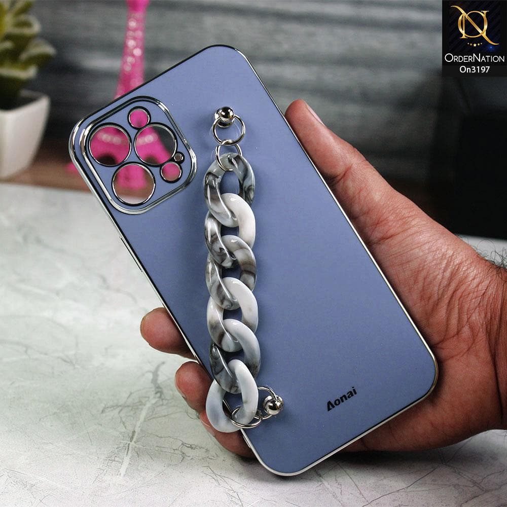 iPhone 12 Pro Cover - Gray - Shiny Electroplated Borders Camera Protection Case with Marble Style Chain Holder