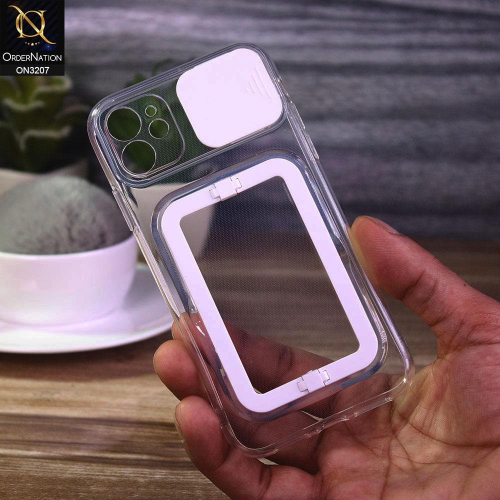 iPhone 11 Cover - White - Grip Stand Holder Camera Protection Soft Transparent Case