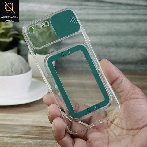 iPhone 8 Plus / 7 Plus Cover - Green - Grip Stand Holder Camera Protection Soft Transparent Case