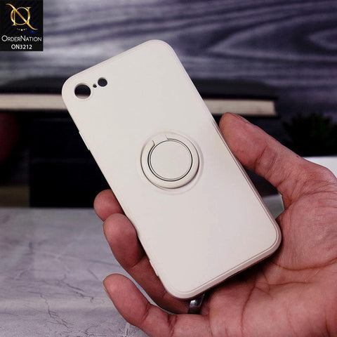 iPhone 8 / 7 Cover - White - Soft Candy Colour Camera Protection Ring Holder Case