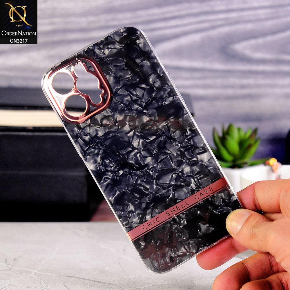 iPhone 12 Pro Max Cover - Black-Design 1 - Soft Border Chic Marble Shell Plating Case