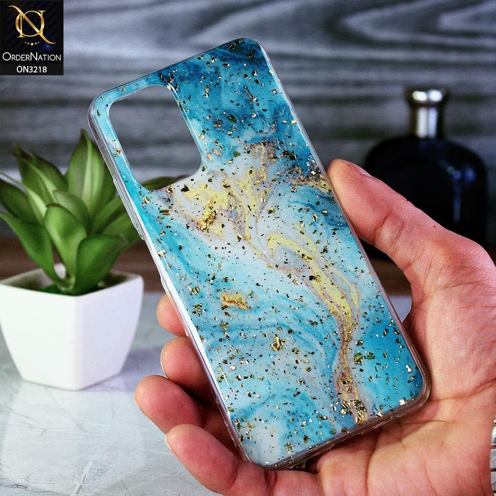 Xiaomi Redmi Note 10 4G Cover - Blue - New Foil Glitter Marble Pattern Soft Case