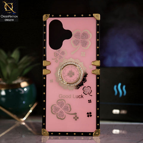 Infinix Hot 30 Play Cover - Pink -  Square Bling Diamond Glitter Soft TPU Trunk Case with Ring Holder